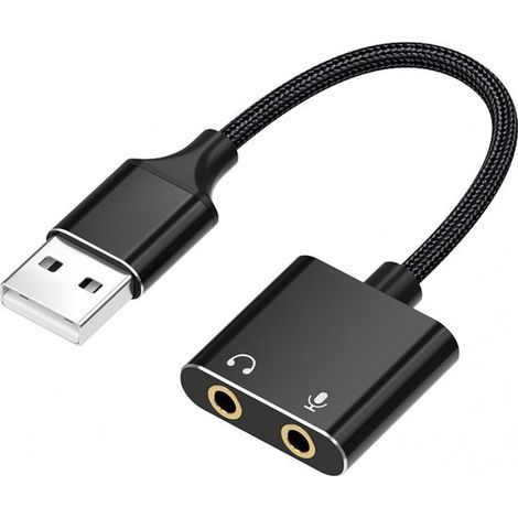 Adaptador de audio estéreo USB: tarjeta de sonido externa para portátil, auriculares y micrófono de 3,5 mm. (1/5)