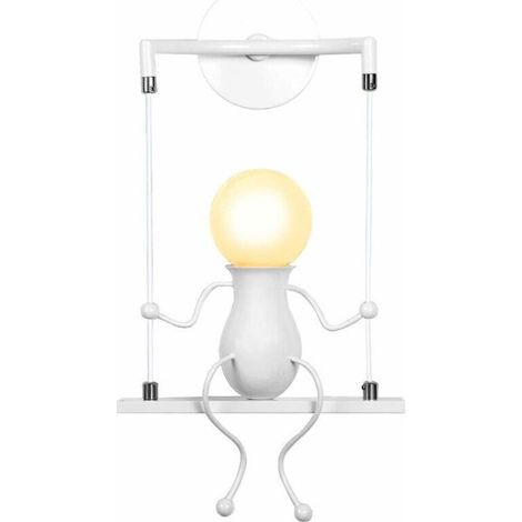 Applique Murale Simple Poupée De Mode Balançoire Enfants Lampe Mur Moderne Gens Fer Salon Chambre Créative Lumière (Blanc)