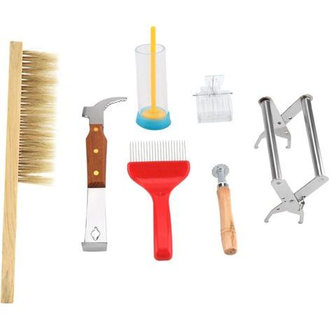 Kit d'équipement pour l'apiculture, brosse pour abeilles, fourchette à déboucher, outils pour apiculteur, 7 pièces (1/5)