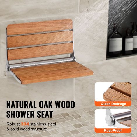 Banc de douche pliant en chêne 40,9 x 34 cm mural siège de bain rabattable 199,6 kg (1/5)