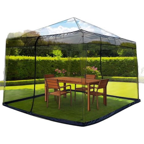 Moustiquaire pour pavillon 3x3m, filet anti-insectes zippé, pergola réglable, mailles fines, extérieur, noir (1/5)