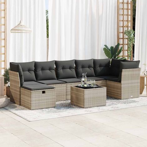 vidaXL Salon de jardin 8 pcs avec coussins gris clair résine tressée (1/5)