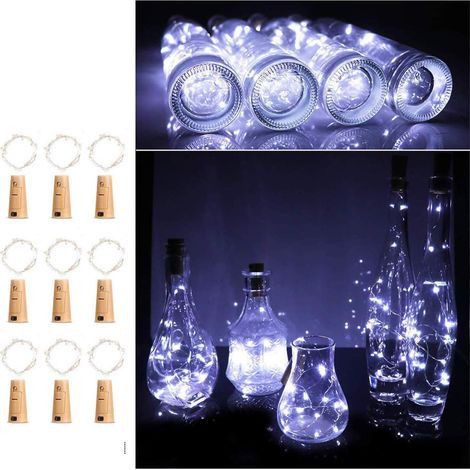 AIDUCHO Guirnalda de luces LED para botellas de corcho, 2 m, 20 LED, luz nocturna para botellas de vino, decoración romántica para bodas y fiestas (blanco), 9 piezas (1/5)
