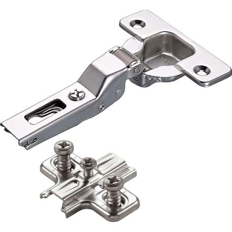 2 x Salice Topfband 110° Serie 200 Bohrbild T52 Mittelanschlag inkl. Kreuz-Montageplatte Höhe 6 mm mit vormontierten Euroschrauben und Langlochverstellung Möbelscharnier von SOTECH (1/4)