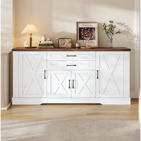 Buffet 160x39x81,5 cm en panneaux de bois et MDF blanc, avec rangement pour salon FloraGrace (1/5)