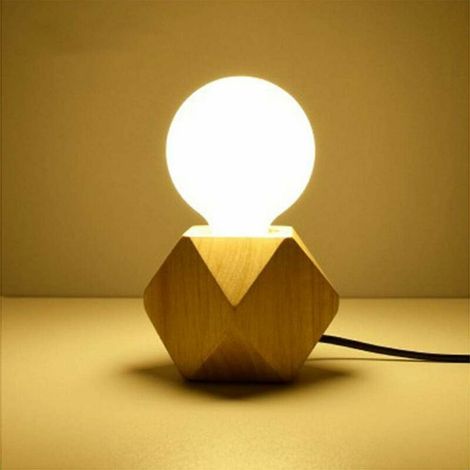 Vtizikl Lampe de table moderne e27 Lampe de bureau en bois Lampe de chevet de diamant Simplicité Créatif classique pour decoration de maison/chambre a coucher/salon Cuisine couloir Base en bois [Class (1/5)