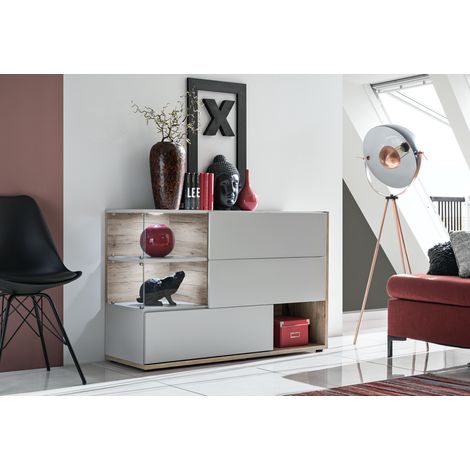 Commode vitrée Silk - L 120 x P 40 x H 77 cm - Gris - Livraison gratuite (1/5)