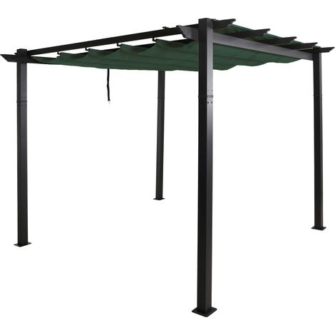 Aluminium Pergola HHG-024, Gartenpavillon Pavillon Garten, stabiles 8cm-Gestell Schiebedach UV50+ 3x3m grün
