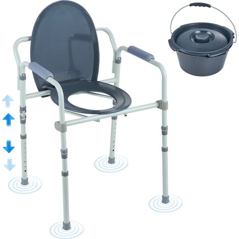 Chaise Percée, Chaise de Nuit avec Siège Plus Large, Hauteur Réglable sur 7 Niveaux, Seau Amovible 5,8 L, Facile à Assembler, Capacité 158,5 kg, Siège de Toilette Surélevé pour Personnes Âgées (1/5)