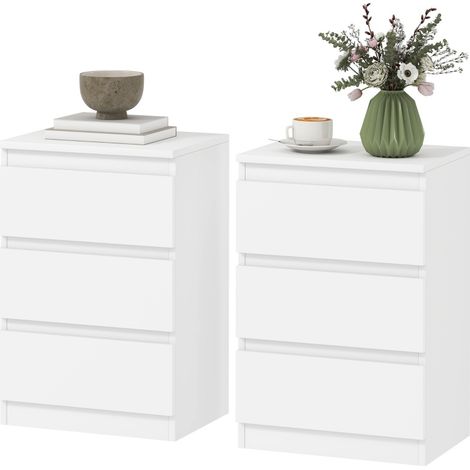 MEUBLIV Table de chevet lot de 2 40 x 30 x 59,5 cm blanc – 3 tiroirs, MDF (1/5)