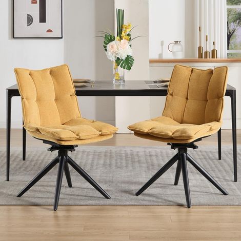 Wahson Dining Chairs Set of 2 Chenille Fabric Thick Padded Swivel Chairs Modern Simple Accent Chiars for Kitchen Living Room, Yellow