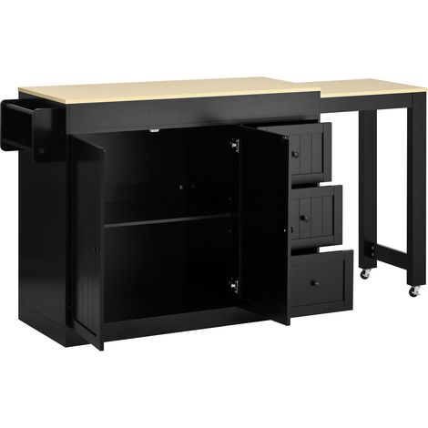 Isla de cocina móvil extensible con cajones y especiero negra HOMVRA (1/5)