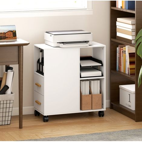Mobile per stampante con cassetti e ruote in legno 60 cm OKMYHOME (1/4)