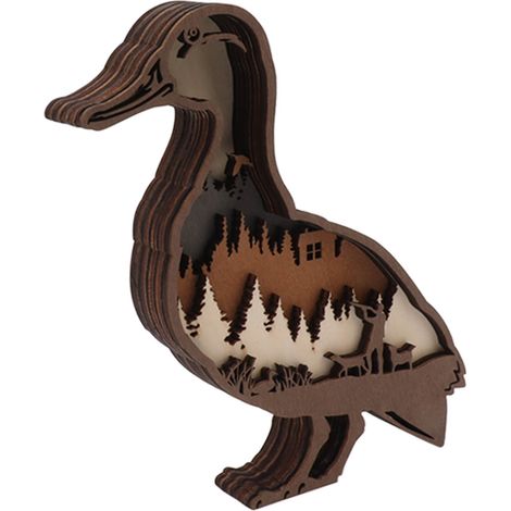 Lampe en bois sculpté 3D, décoration d'intérieur, ornement animal sculpté en bois 3D avec LED, canard (1/5)