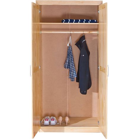 Armadio leon 2 ante 95x55x190h pino massello finitura naturale - Inter Link