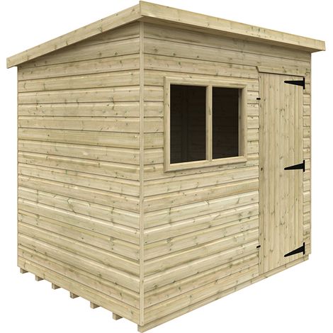 8 x 6 Feet Tanalised Deluxe Pent 16mm Shed - Solid Wood/Softwood/Pine - L235 x W175 x H207.3 cm - Green