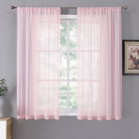 Lot de 2 Rideaux Transparents Courts texturés en Lin avec Passe-Tringle pour Chambre à Coucher, 106,7 x 114,3 cm de Long, Rose (1/5)
