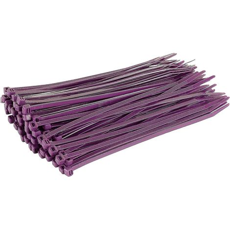 Lange, robuste silberne Kabelbinder, 370 mm x 4,8 mm, 100er-Packung, mit hochwertigem Nylon-Reißverschluss (200 mm x 2,5 mm), lila (1/5)