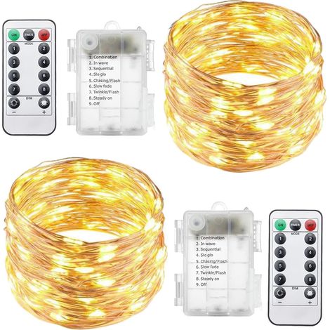 Guirlande Lumineuse LED - 4,9 M - 50 LED - 8 Modes - Télécommande - Étanche - Pour Jardin Terrasse Intérieur - Lot De 2