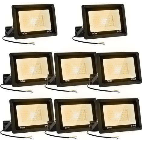 8 Pièces Projecteur Led Extérieur 50W, Spot Led Exterieur 5000LM 3000K Blanche Chaude IP66 ImperméAble Projecteur Exterieur Pour Jardin Garage Patio Grange Cour