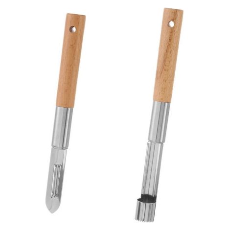 Épluche-légume + Évideur en bois hêtre et métal chromé (1/4)