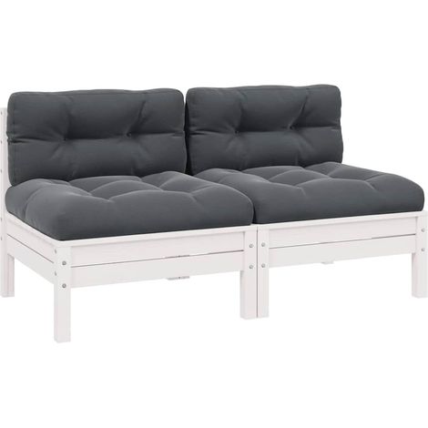 2-Sitzer-Gartensofa mit Kissen Weiß Massivholz Kiefer