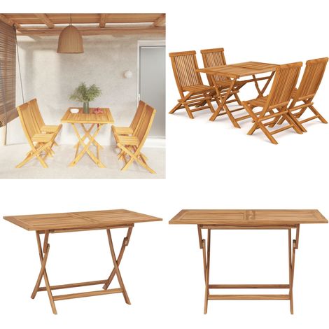 5-tlg. Garten-Essgruppe Massivholz Teak - Gartenmöbel - Essgruppe - Teakholz - Outdoor-Möbel - Gartentisch - Home & Living (1/5)