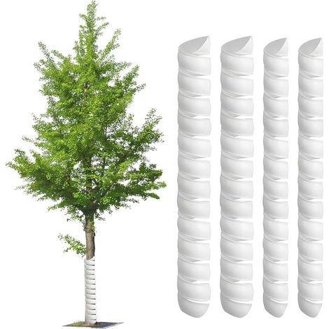Set di 4 protezioni a spirale per tronchi d'albero, 2 misure, in plastica bianca, tubo di protezione per corteccia per proteggere le piantine da cervi, conigli e gatti. (1/5)