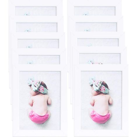 Lot de 10 Cadres Photo 13x18cm sans Passe-Partout - Cadre Photo Mural pour Portrait/Galerie Décoration pour Table Salon (Blanc) (1/5)