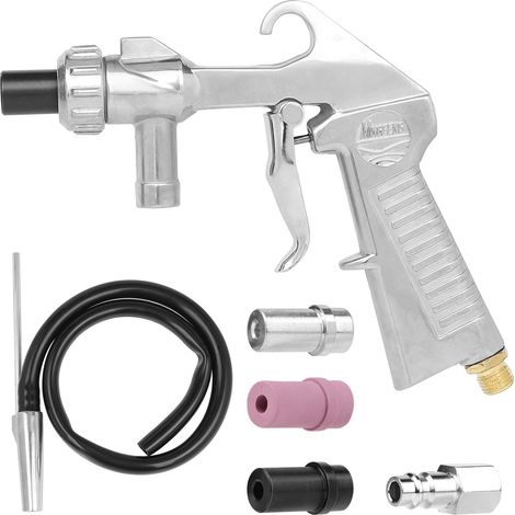 Pistolet Sablage Air Comprimé Sandblaster avec Tuyau d'Alimentation de 1 M, Pistolet à Sable Sand Blaster avec 3 Buse de 6mm de Céramique, Métallique Blanche et Noire, un Raccord d'Air (1/5)