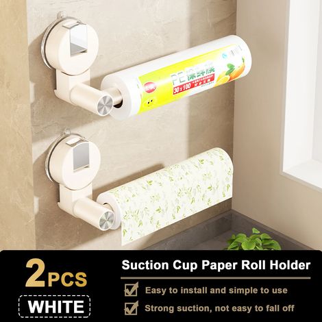 (2 pièces blanches) Porte-essuie-tout autocollant, porte-papier toilette sans perçage, étagère de rangement extensible pour cuisine et salle de bain, gris, noir et blanc (1/5)