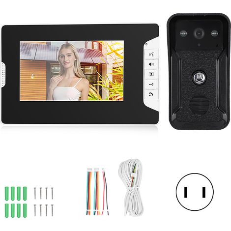 Interphone vidéo filaire 7 pouces TFT pour maison, caméra de porte étanche pluie avec vision nocturne, alimentation 100-240V US. (1/5)