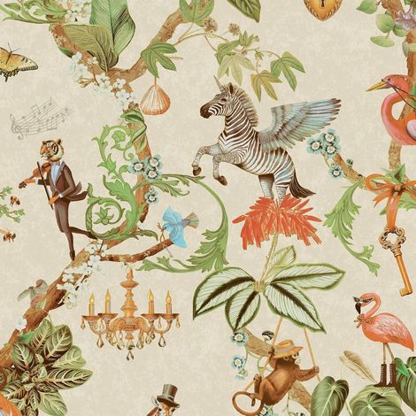 Holden Decor Safari Symphony Beige Wallpaper Animal Print Paste The Paper (1/4)