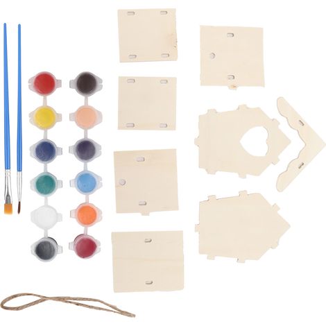 Kit de nichoir en bois à peindre soi-même, idéal pour les enfants. Décoration et sculpture de cœur incluses. 12 pigments de couleur. (1/5)
