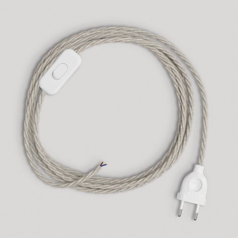 creative cables - Cablaggio per Lampada, Cavo TN01 Lino Naturale Neutro 1,80 m. Scegli Il Colore dell'interuttore e della Spina. - Bianco