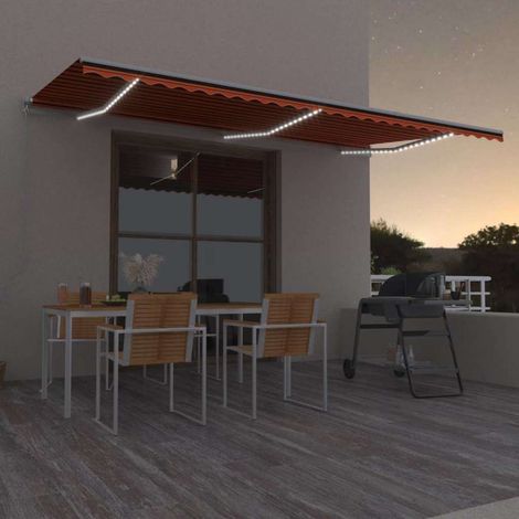 Auvent manuel rétractable avec LED - Auvent de jardin Soleil imperméable 600x300 cm Orange et marron BV394423 - BonneVie (1/5)
