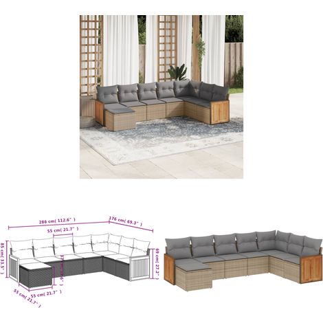 Salon de jardin avec coussins 8 pcs beige résine tressée - Ensemble Salon De Jardin - Meuble Extérieur - Jardin Design - Mobilier De Jardin - Chaise Longue - Home & Living