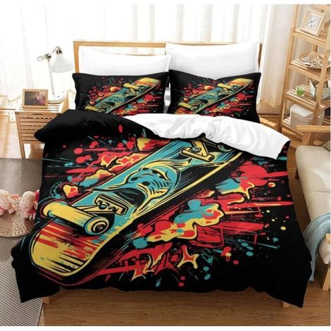 Skate Graffiti Parure De Lit 3D Housse De Couette Adulte Hommes Ado Enfants Garçons Microfibre avec Fermeture 90x190cm - P4D (1/4)