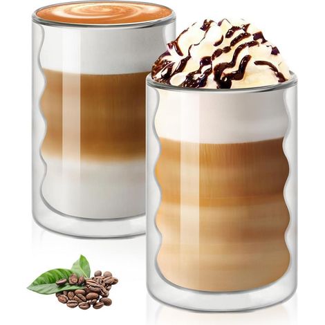 Doppelwandige Espressotassen 375ml, 2er Set, Borosilikatglas, Thermo-Effekt