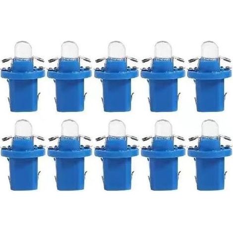 Confezione da 10 lampadine LED T5 con portalampada, 12V BAX10d B8.5D, lampadine per cruscotto auto e moto - Blu (1/5)