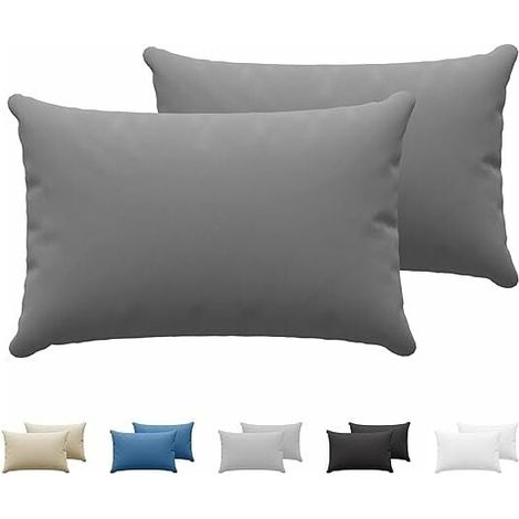 Lot de 2 Taie d'oreiller 30x50 cm, Coton tricoté 150g/m², Anthracite, Housse hypoallergénique, Chambre adulte enfant (1/5)