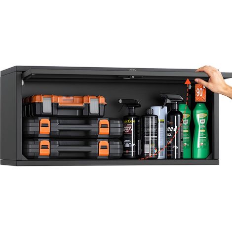 Armoire Murale Atelier, 77 x 30,5 x 35,6 cm, Armoire à Outils Garage Suspendue Métal, Rangement Mural, avec Porte Rabattable, Capacité de Charge 54,5 kg, pour Garage, Sous-sol, Cuisine, Entrepôt (1/5)