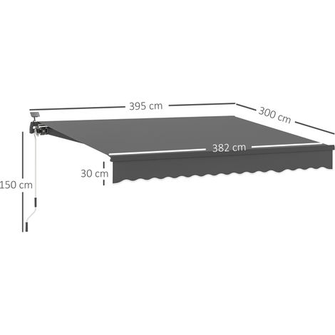 Store à bras articulés à pince solaire gris Outsunny aluminium polyester UV50+, 400cm large support mural sans perçage, manivelle balcon terrasse véranda (1/5)