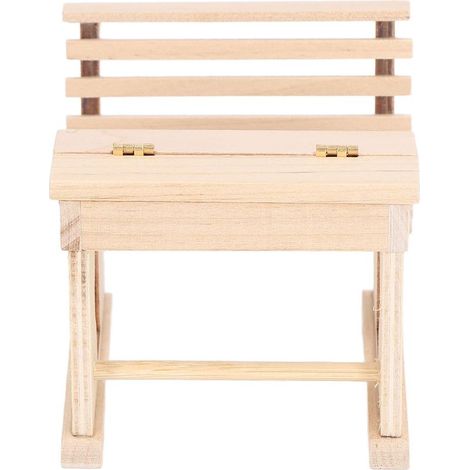 Bureau d'école miniature 1:12 en bouleau avec chaise, pour maison de poupée, salle de classe ou bibliothèque enfant (1/5)