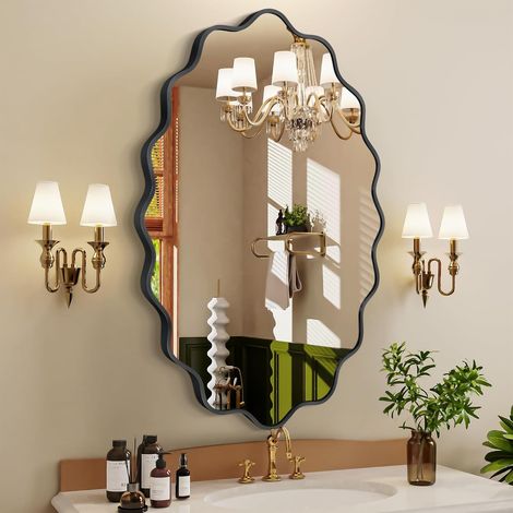 Miroir Mural Ovale Ondulé avec Cadre en Aluminium Brossé (1/5)