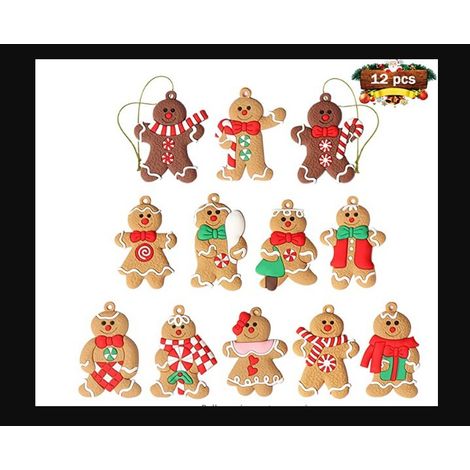 Gingerbread Man Ornament - PVC Christmas Tree Hanging Decoration - Festive Holiday Pendant for Tree Wreath Garland - 12 Pieces (1/5)