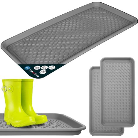KOTARBAU® 2 Pièces Bac à Chaussures - Bac D'égouttement pour Chaussures - Plastique - 38 x 76 cm - Gris - Imperméable - pour Couloir - Plateau Égouttoir à Bord Surélevé (1/5)