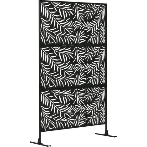 Paravent de jardin à motif de feuilles de saule, pour terrasse ou patio, 122 x 45 x 198 cm, noir (1/5)