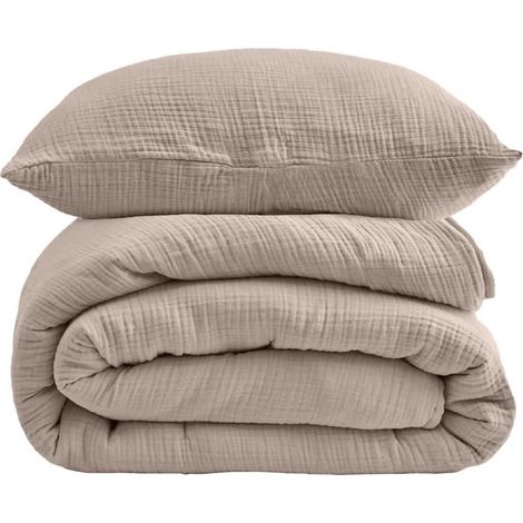 Musselin Bettwäsche Set 155x200 cm Helles Khaki 2 tlg.