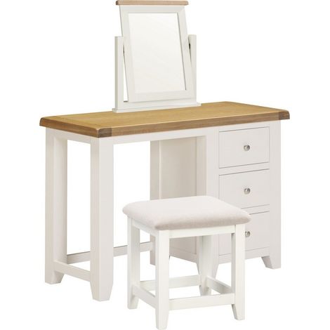 Windsor 3 Drawer Dressing Table Set - L44 x W107 x H75 cm - Ivory/Oak/Oat